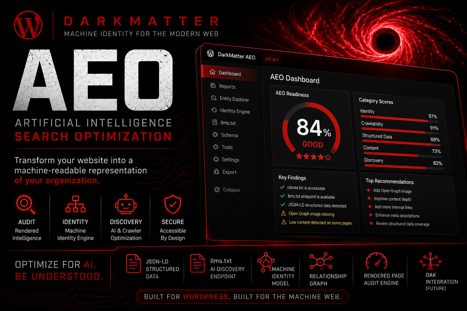 DarkMatter AEO | Transform your website from a collection of pages into a machine-readable representation of your organization.